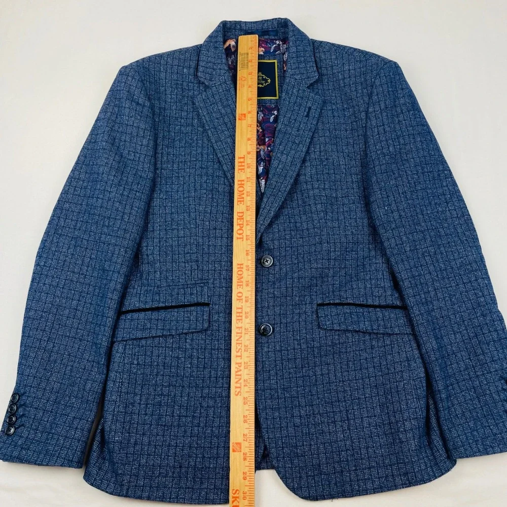 House of Cavani Mens Blue Textured Tweed Blazer Jacket UK 40R Floral Lining